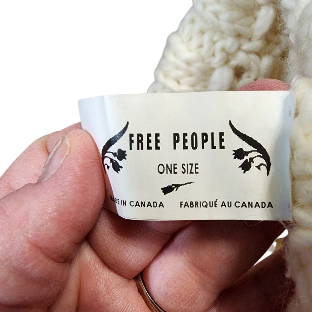 Free People Cream Knit Beanie Hat One Size - Picture 2 of 3